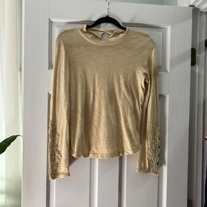 Free People long sleeve tee with embroidered detail on forearms NWT